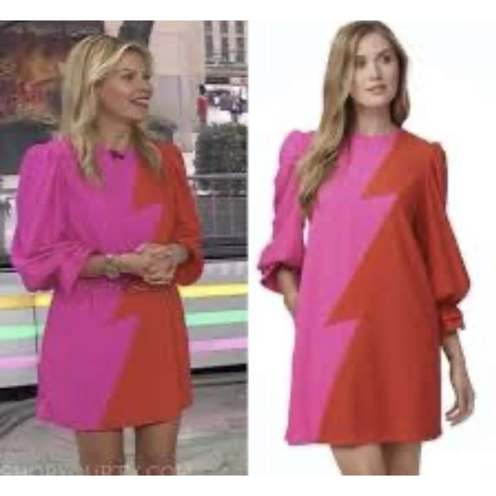 Crosby by Mollie Burch XS Colorblock Lightning Bolt Shift Dress Puff Sleeve